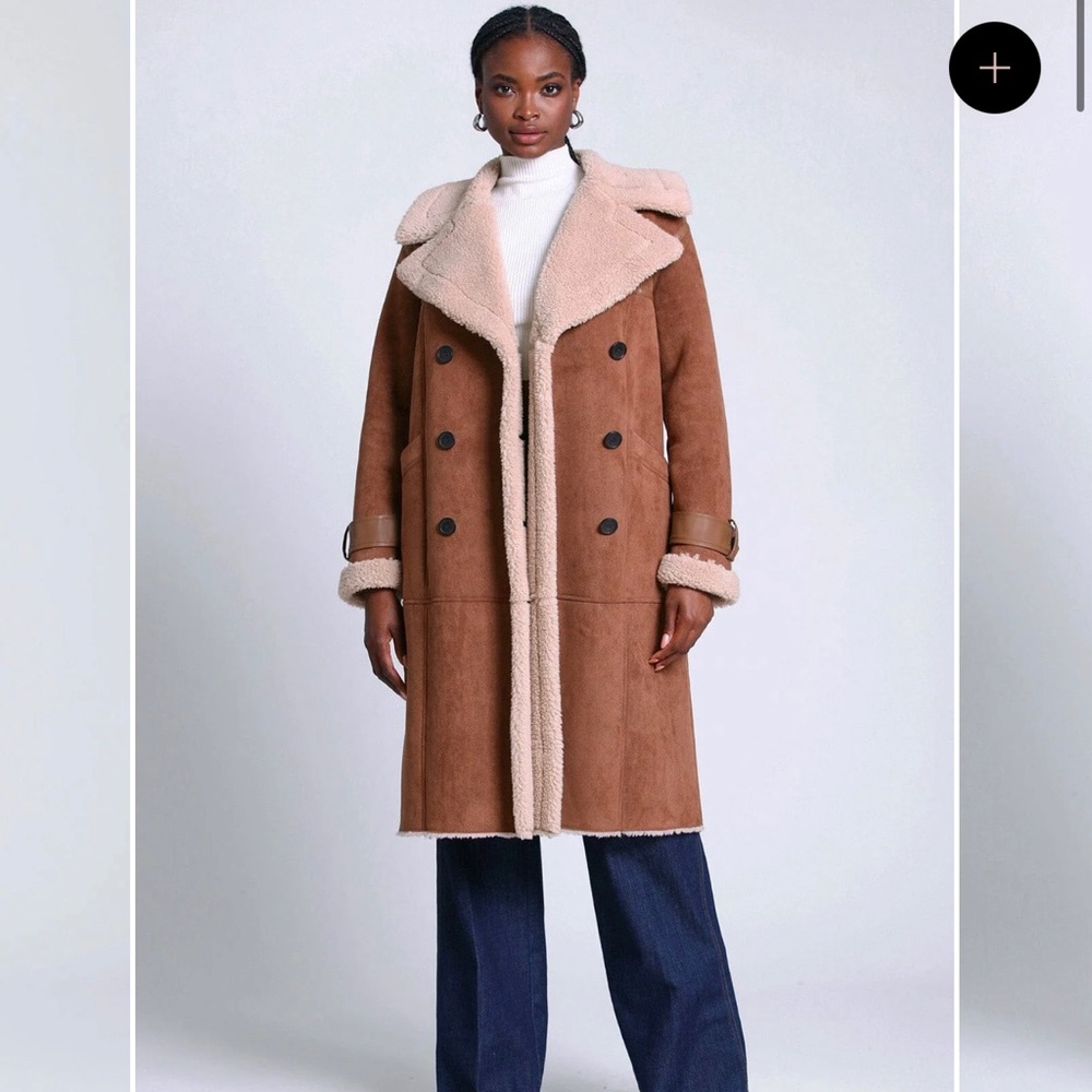 Double breasted faux shearling coat